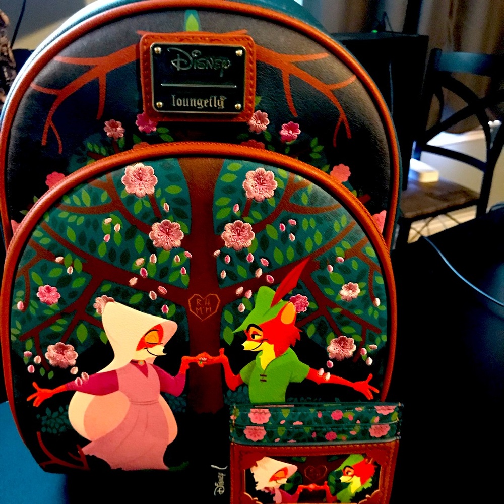 Disney Loungefly Robin Hood mini backpack with matching cardholder